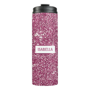 Garrafa Térmica Olhar de Textura de Brilho Rosa Falso Com Nome Per