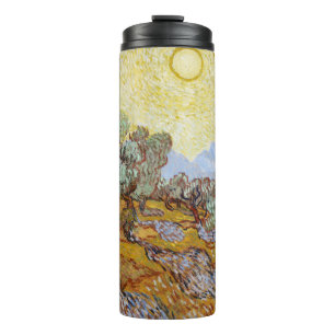 Garrafa Térmica Oliveiras com céu amarelo e sol