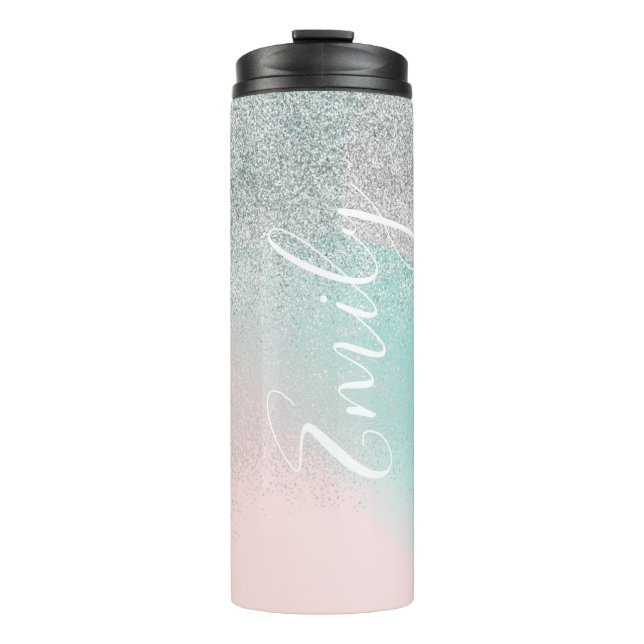 Garrafa Térmica Ombre Falso Brilho Pastel Nome Monogramado (Frente)