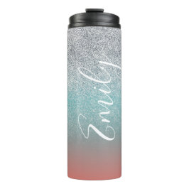 Garrafa Térmica Ombre Faux Brilho Colorido Monograma Nome