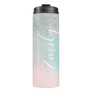 Garrafa Térmica Ombre Faux Sparkle Pastel Monogramas