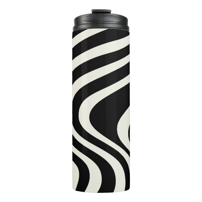 Garrafa Térmica Ondas de estilo retrô preto e branco (Frente)