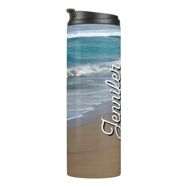 Garrafa Térmica Ondas do Oceano Azul de Praia (Rotação à direita)