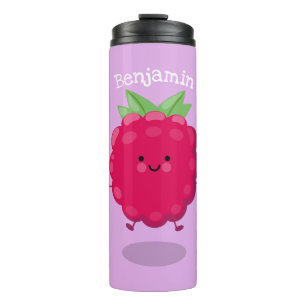 Garrafa Térmica Óptica de desenho animado de framboesa feliz