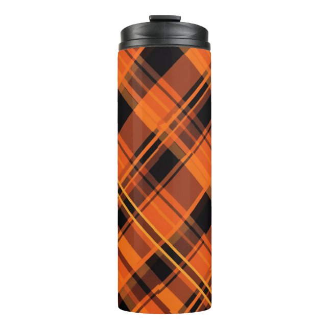 Garrafa Térmica Orange Black Plaid Halloween Thermal Tumbler (Frente)