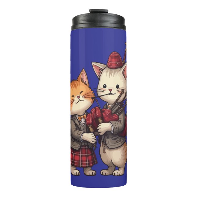 Garrafa Térmica Orange Cats Playing Bagpipes and Wearing Plaid (Frente)