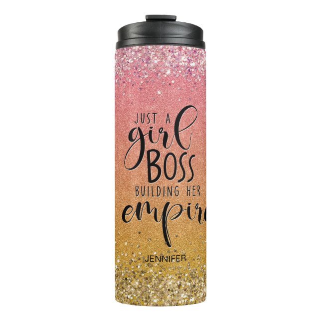 Garrafa Térmica Orange Glitter Girl Boss Name Building Empire (Frente)