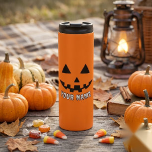 Garrafa Térmica Orange Pumpkin Personalizado Halloween Seu Nome