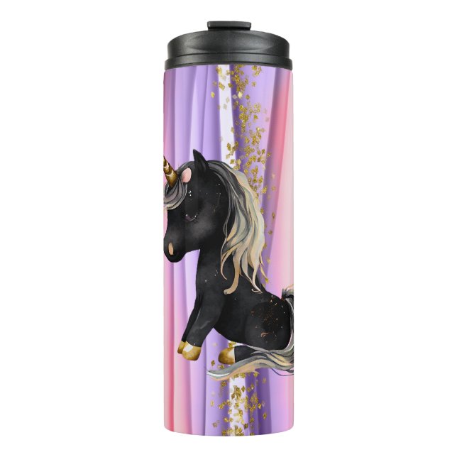 Garrafa Térmica Orelhas Rosa Unicórnio Preto (Frente)