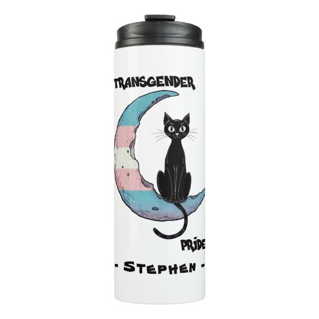 Garrafa Térmica Orgulho Transgênero - Gato Negro na Lua de Sinaliz (Frente)