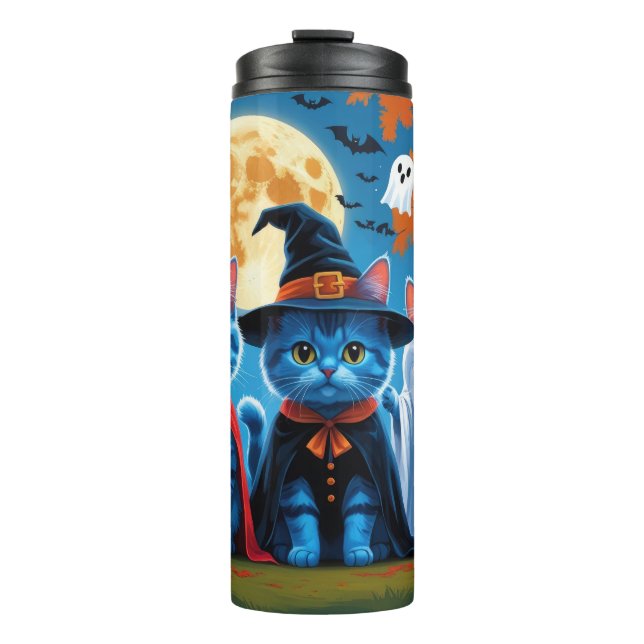 Garrafa Térmica Oriental Blue Cats Pumpkin Halloween Engraçado (Frente)