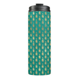 Garrafa Térmica Ornamentado Vintage Teal e Peacock Dourado