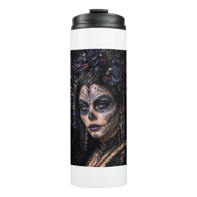 Garrafa Térmica Orquídea Âmbar Calavera – Caveira de Açúcar Gótica (Frente)