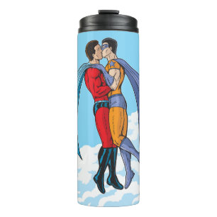 Garrafa Térmica Os dois super-heróis do SlipperyJoe beijando o car