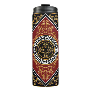 Garrafa Térmica Ouro barroco floral com motivo grego ativado