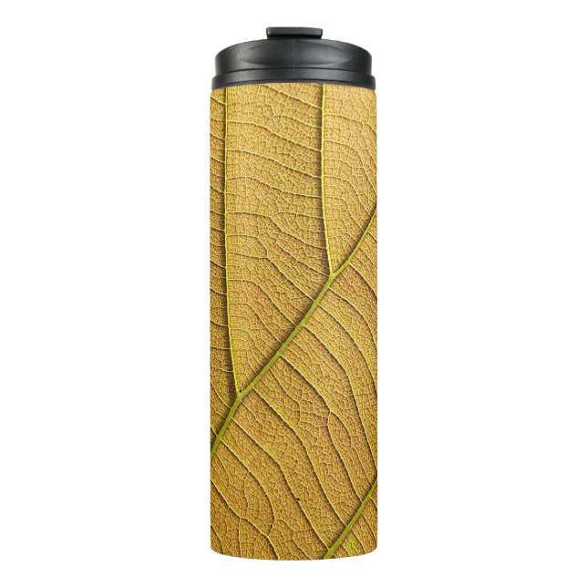 Garrafa Térmica Ouro de folha amarela pela manhã.  (Frente)