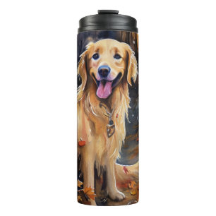 Garrafa Térmica Ouro De Halloween Retriever Com Pumpkins Assustado