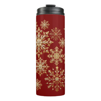 Garrafa Térmica Ouro de Natal e Floco de Neve Vermelho