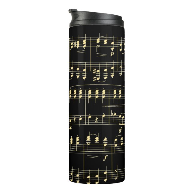 Garrafa Térmica Ouro musical em preto (Rotação à direita)