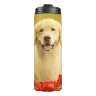 Garrafa Térmica Ouro para sempre nas flores vermelhas