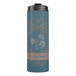 Garrafa Térmica Ouro Personalizado Teal Rococo Lotus Dot Mandala