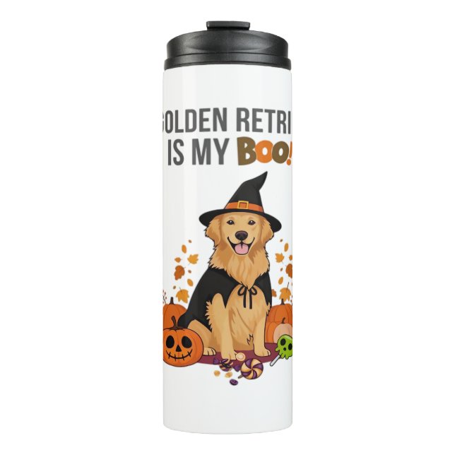Garrafa Térmica Ouro Retriever Halloween Cachorro Meu Ouro Recuper (Frente)