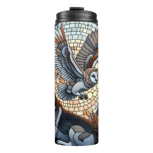 Garrafa Térmica Owl e Wolf Mosaic Nature Ai Art (Frente)