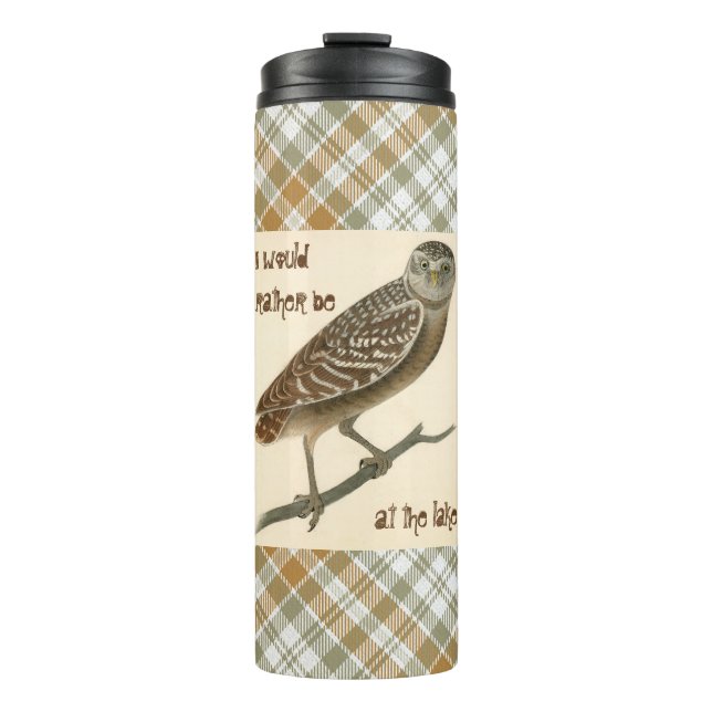 Garrafa Térmica Owl Gold Green Plaid Thermal Tumbler (Frente)