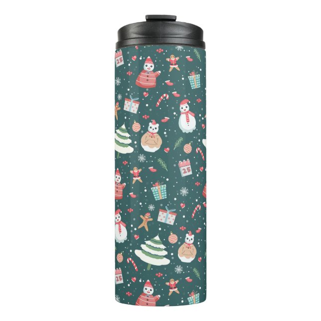 Garrafa Térmica Padrão Adorável de Natal do Snowman (Frente)