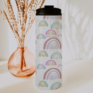 Garrafa Térmica Padrão Alegre de Arco-íris   Tumbler Monograma