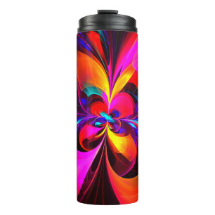 Garrafa Térmica Padrão Azul Vermelho Abstrato Floral Moderno #07
