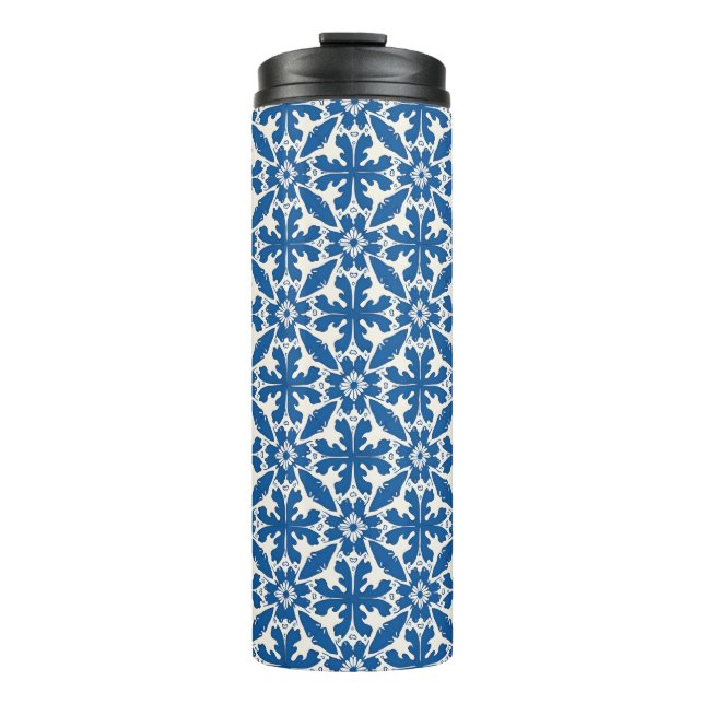 Garrafa Térmica Padrão Boho em Azul – Elegante e Ousado (Frente)