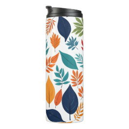 Garrafa Térmica Padrão botânico com folhas tropicais em branco