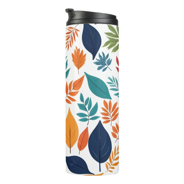 Garrafa Térmica Padrão botânico com folhas tropicais em branco (Rotação à direita)