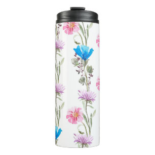 Garrafa Térmica Padrão botânico de aquarela