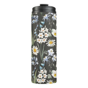 Garrafa Térmica Padrão botânico de aquarela, primavera floral.