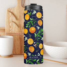 Garrafa Térmica Padrão Botânico Floral de Citrus Laranja de Verão