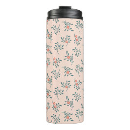 Garrafa Térmica Padrão Botânico Floral Rosa-escuro Verde-azulado