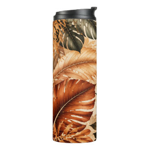 Garrafa Térmica Padrão Botânico Monstera Tropical de Outono