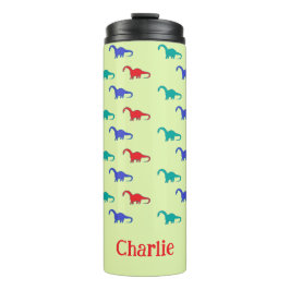 Garrafa Térmica Padrão colorido de dinossauros em verde