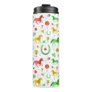 Garrafa Térmica Padrão Colorido do Partido da Corrida de Cavalo De
