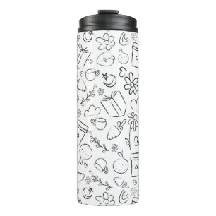 Garrafa Térmica Padrão contínuo de doodle preto e branco de coisas