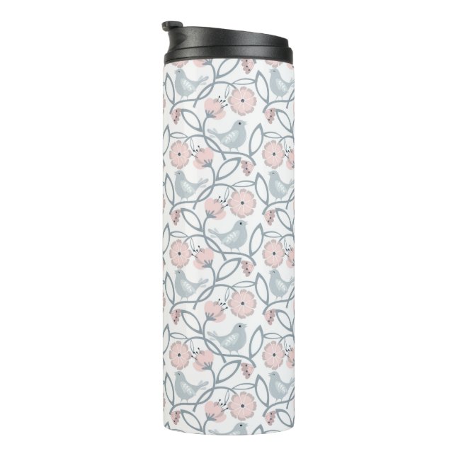 Garrafa Térmica Padrão contínuo de flores e pássaros (Rotação à direita)