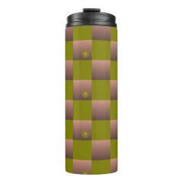 Garrafa Térmica Padrão controlado em castanho e verde-oliva