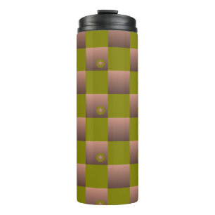 Garrafa Térmica Padrão controlado em castanho e verde-oliva