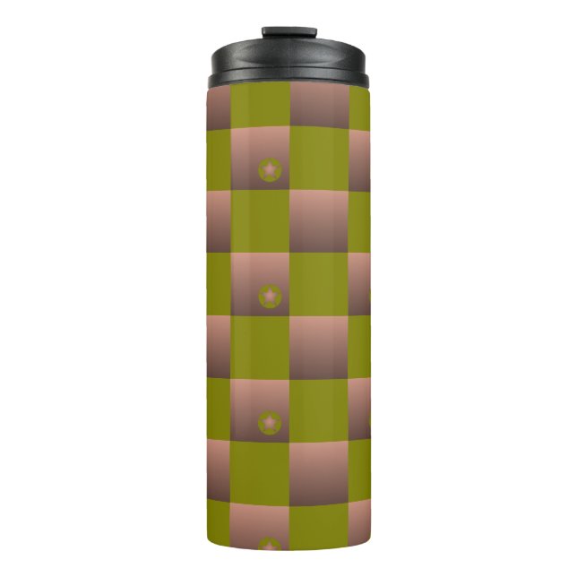 Garrafa Térmica Padrão controlado em castanho e verde-oliva (Frente)