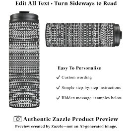 Garrafa Térmica Padrão de Alfabeto Secreto, Nome Personalizado Tex