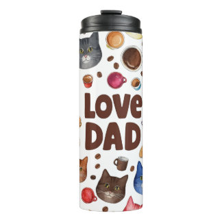 Garrafa Térmica Padrão de Amor Pai Gatos e Café