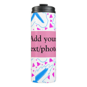 Garrafa Térmica Padrão de aquarela azul rosa adicionar nome texto
