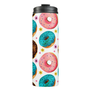 Garrafa Térmica Padrão de aquarela com cor rosa, azul e chocolate